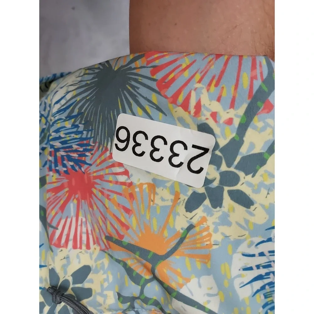 Aftco Swim Trunks Mens Large Floral Fishing Drawstring Lined Elastic Waist Fish